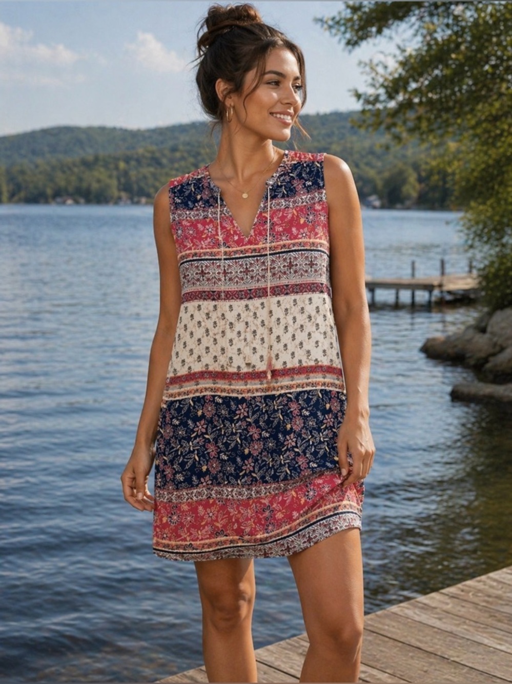 Beachlunchlounge sleeveless tie vneck mini dress
